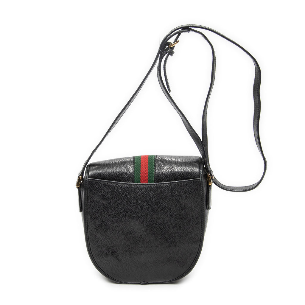 Shoulder Bag Vintage Web Flap Crossbody Black Grained Calfskin Leather
