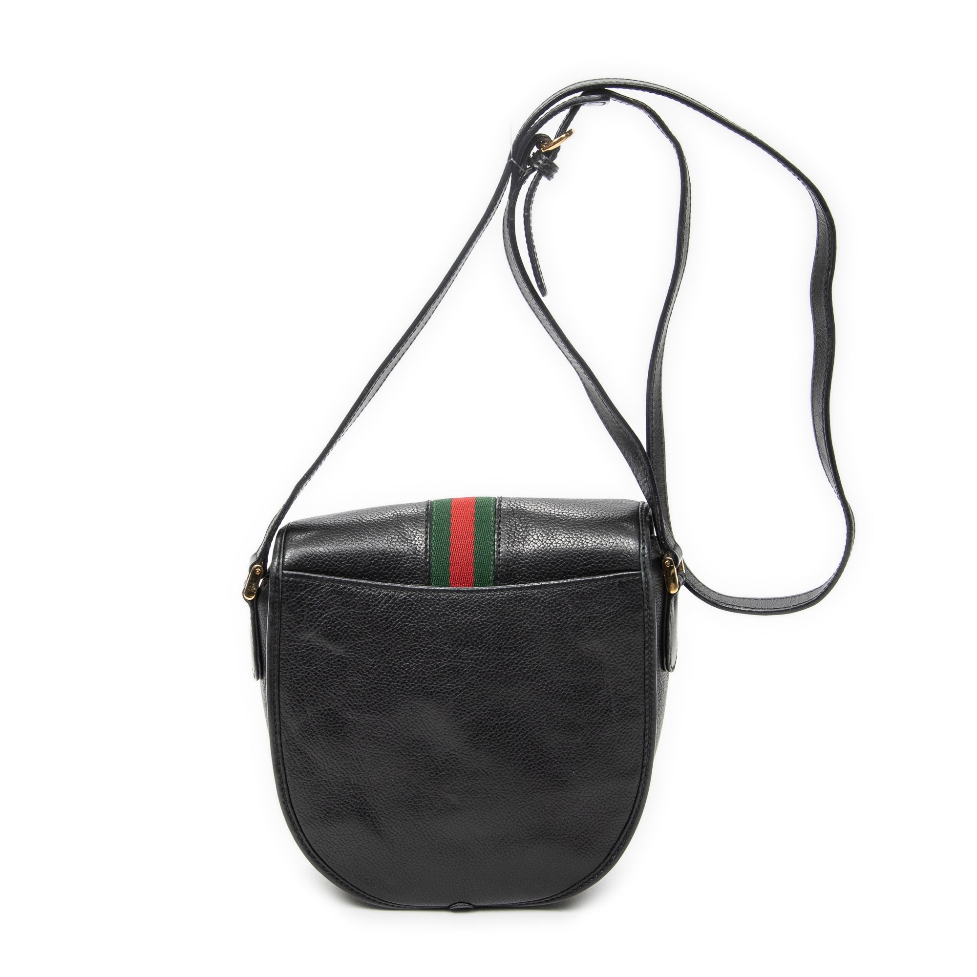 Shoulder Bag Vintage Web Flap Crossbody Black Grained Calfskin Leather