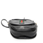 Shoulder Bag Vintage Web Flap Crossbody Black Grained Calfskin Leather