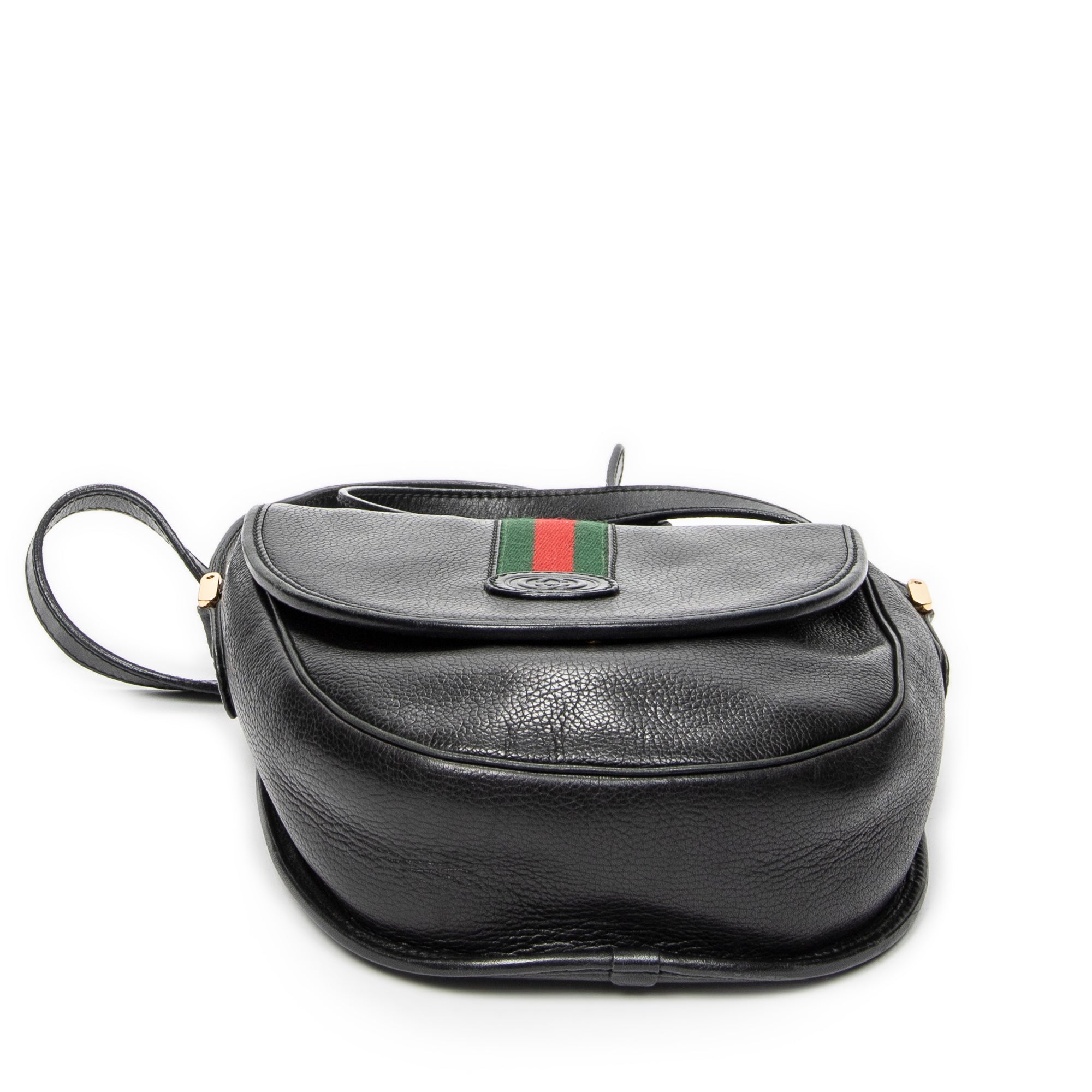 Shoulder Bag Vintage Web Flap Crossbody Black Grained Calfskin Leather