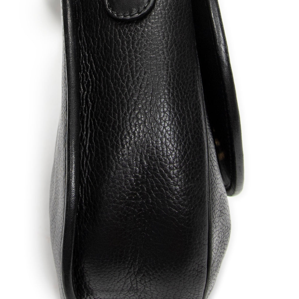 Shoulder Bag Vintage Web Flap Crossbody Black Grained Calfskin Leather
