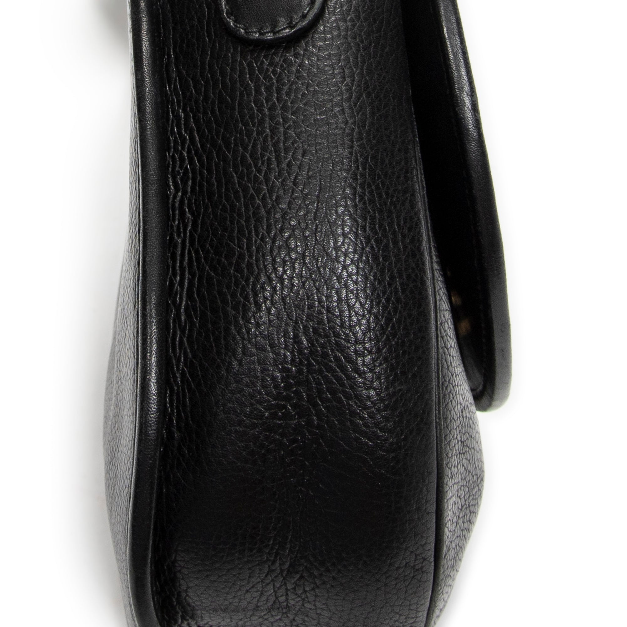Shoulder Bag Vintage Web Flap Crossbody Black Grained Calfskin Leather