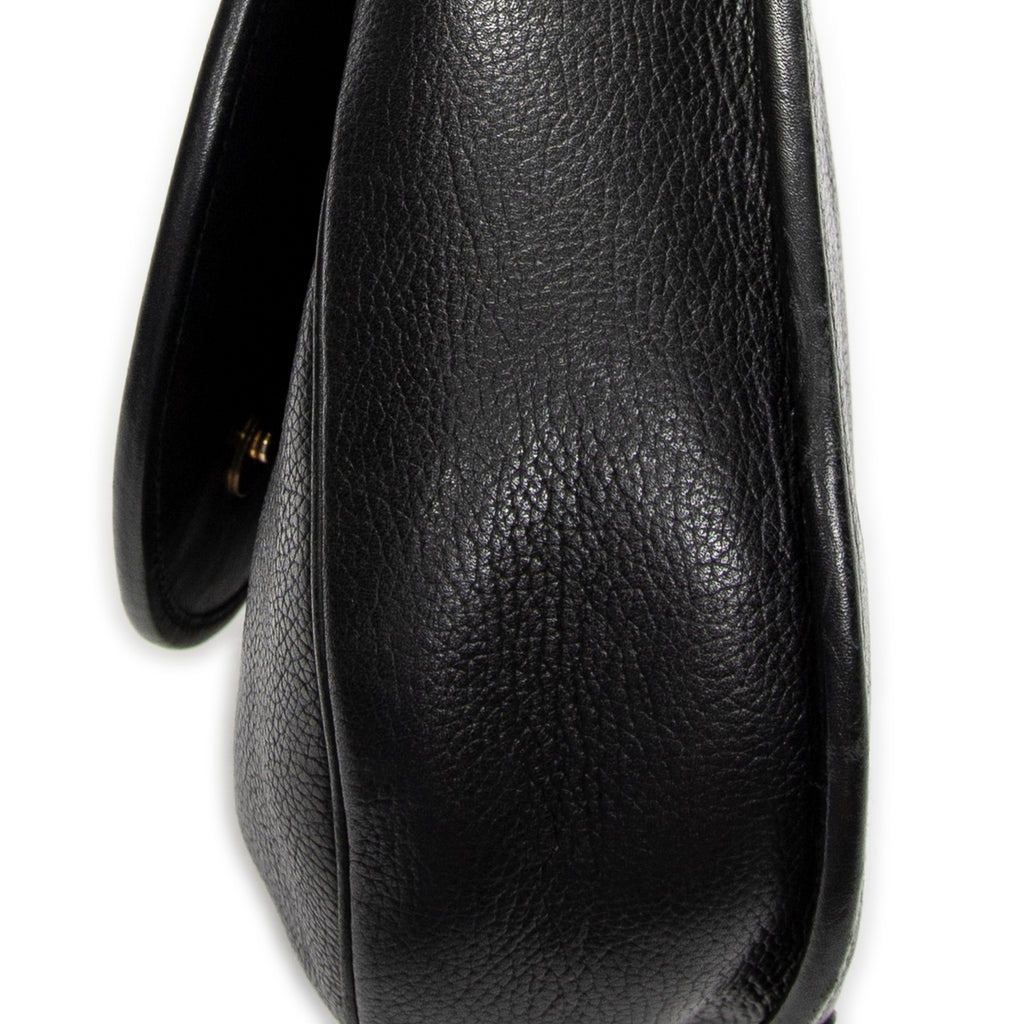 Shoulder Bag Vintage Web Flap Crossbody Black Grained Calfskin Leather