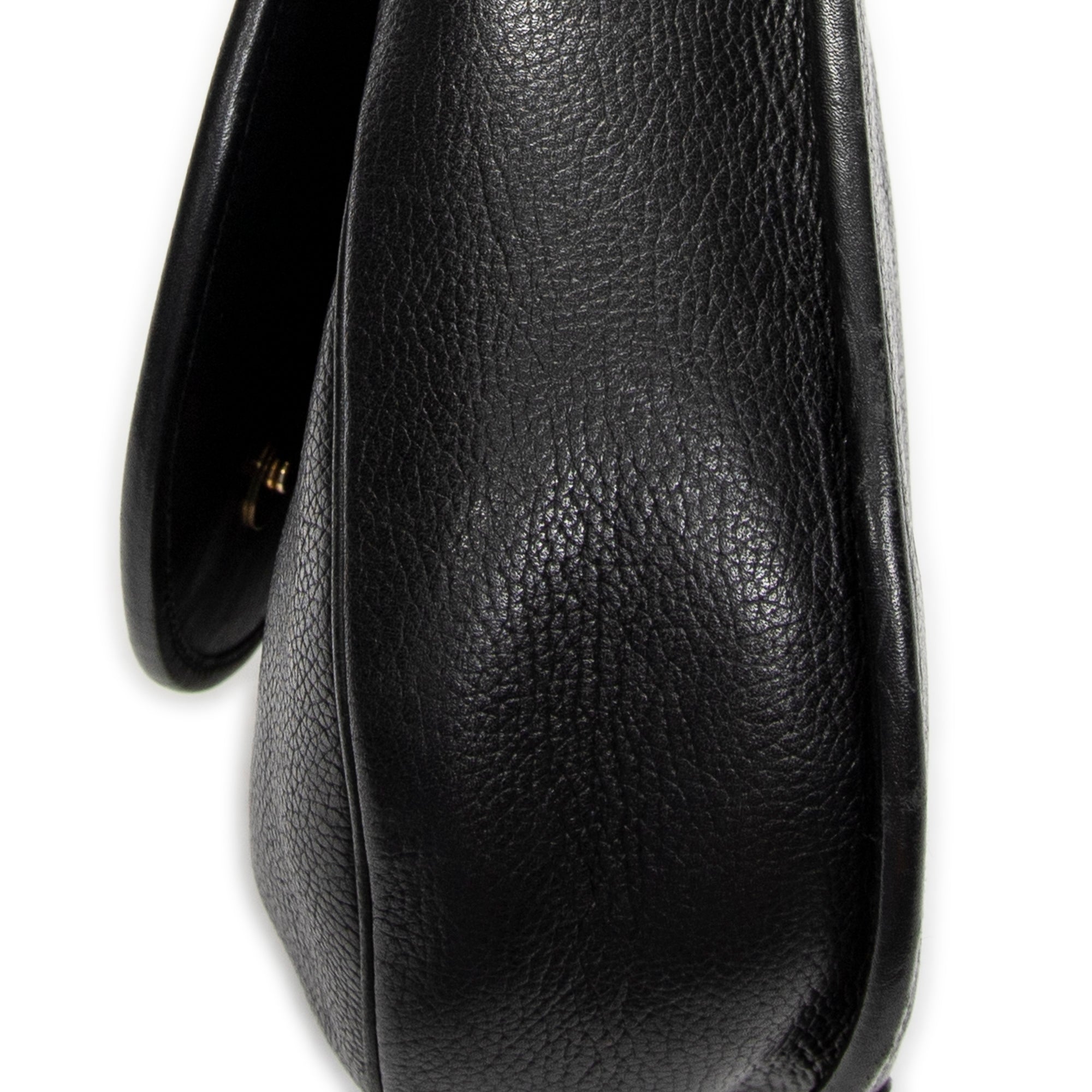 Shoulder Bag Vintage Web Flap Crossbody Black Grained Calfskin Leather