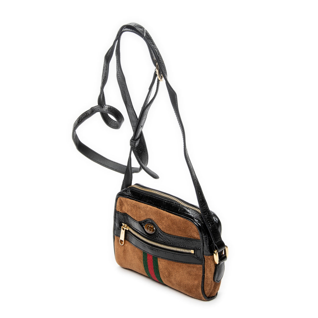 Shoulder Bag Vintage Web Mini Ophidia Tan Suede Leather