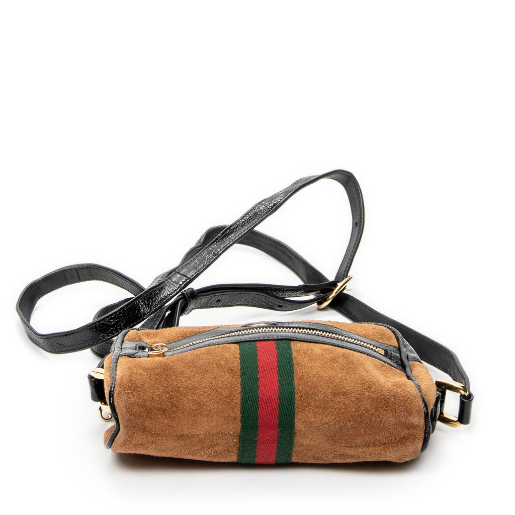 Shoulder Bag Vintage Web Mini Ophidia Tan Suede Leather