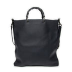 Shoulder Bag Large Bamboo Vertical Tote Navy Grained Calfskin Leather