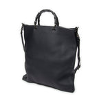 Shoulder Bag Large Bamboo Vertical Tote Navy Grained Calfskin Leather
