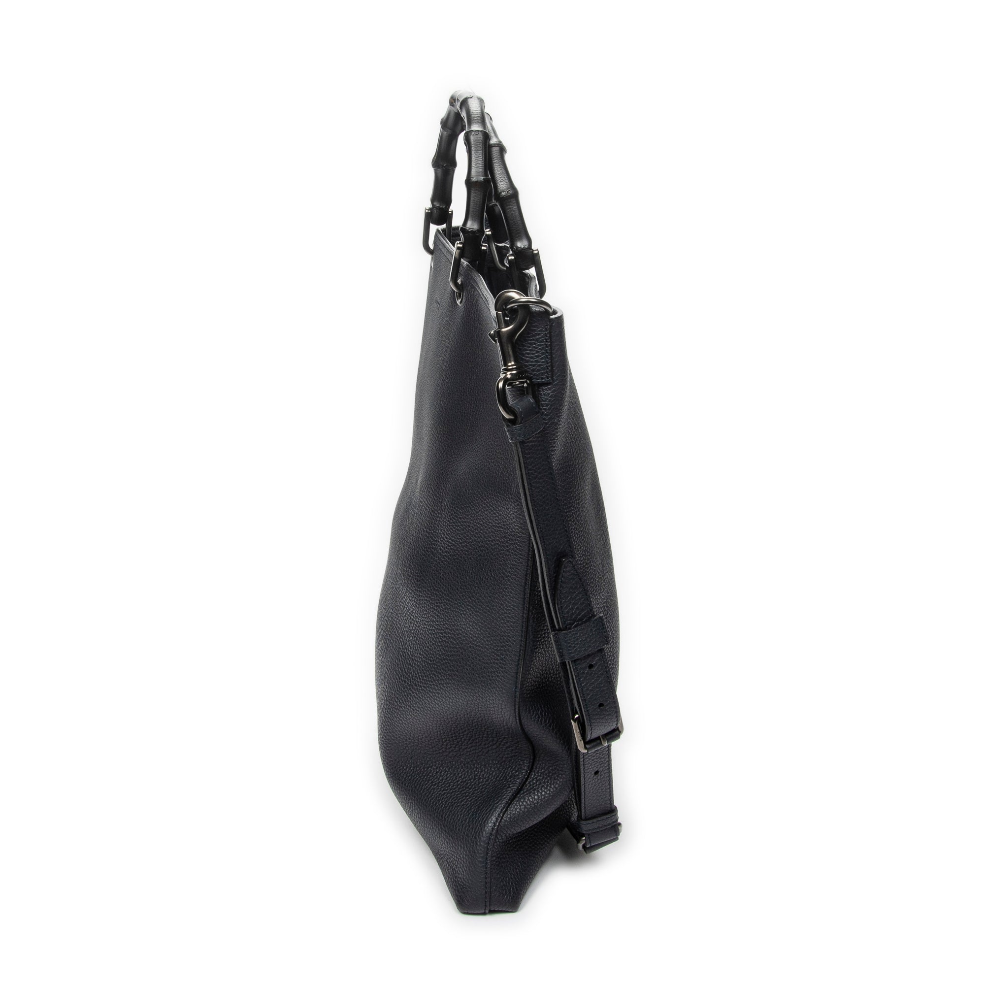 Shoulder Bag Large Bamboo Vertical Tote Navy Grained Calfskin Leather