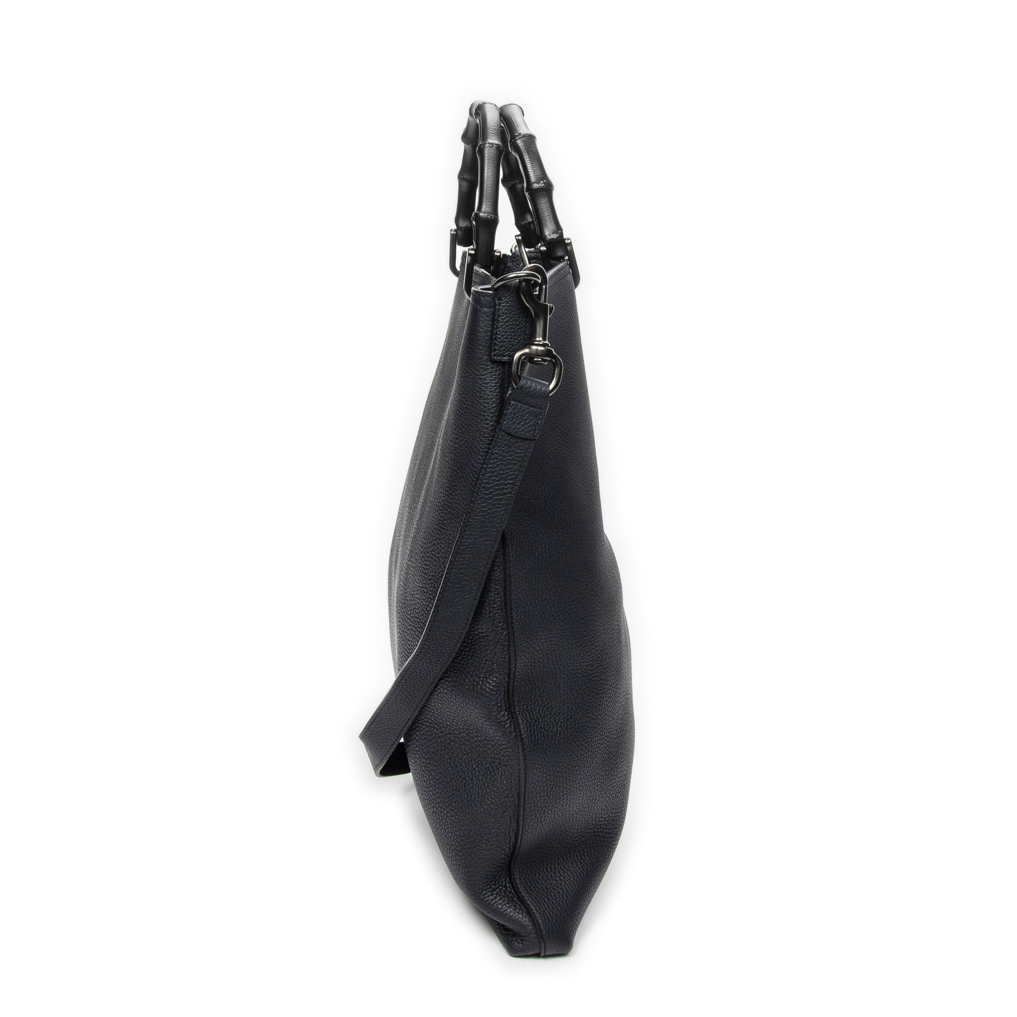 Shoulder Bag Large Bamboo Vertical Tote Navy Grained Calfskin Leather
