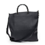 Shoulder Bag Large Bamboo Vertical Tote Navy Grained Calfskin Leather
