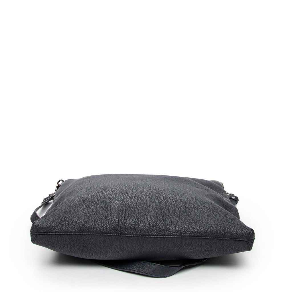 Shoulder Bag Large Bamboo Vertical Tote Navy Grained Calfskin Leather