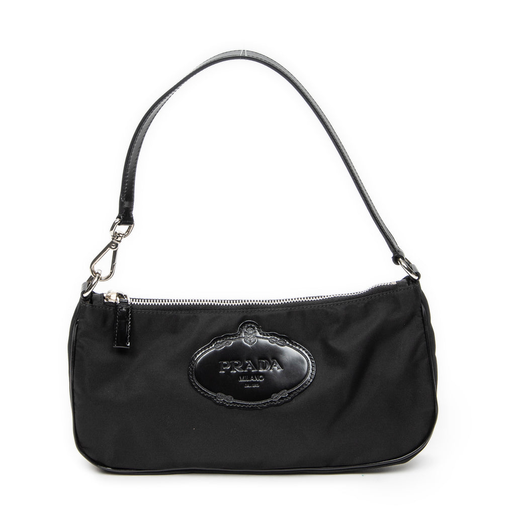 Shoulder Bag Small Rectangle Zip Pochette Black Nylon Canvas