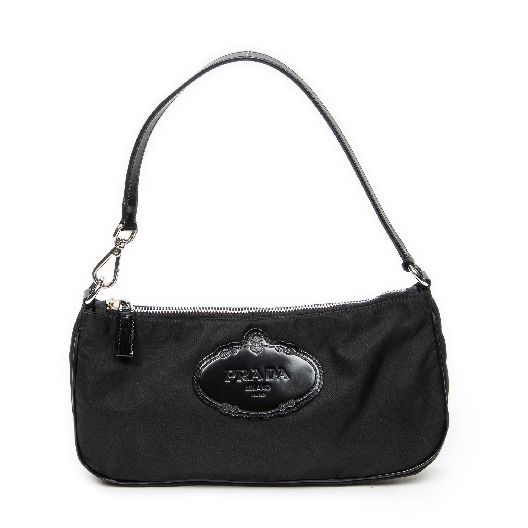 Shoulder Bag Small Rectangle Zip Pochette Black Nylon Canvas