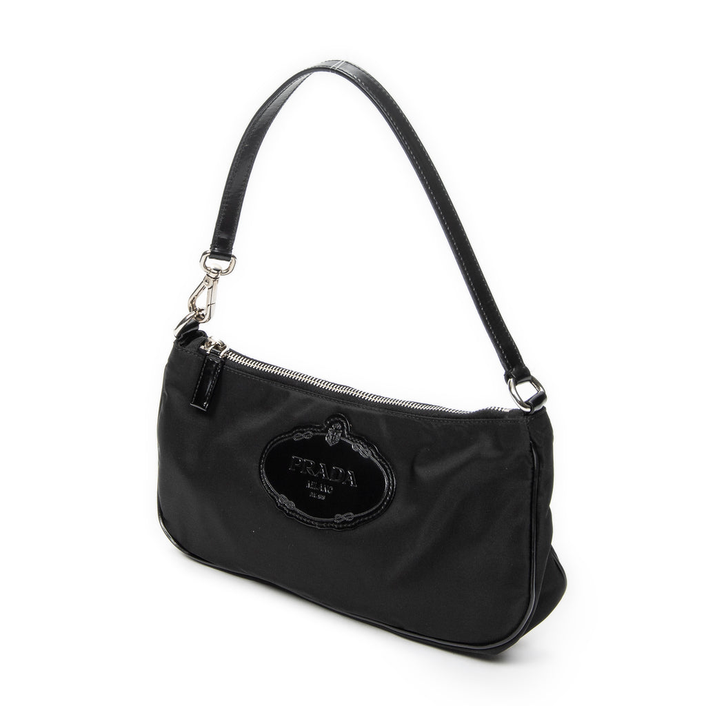 Shoulder Bag Small Rectangle Zip Pochette Black Nylon Canvas