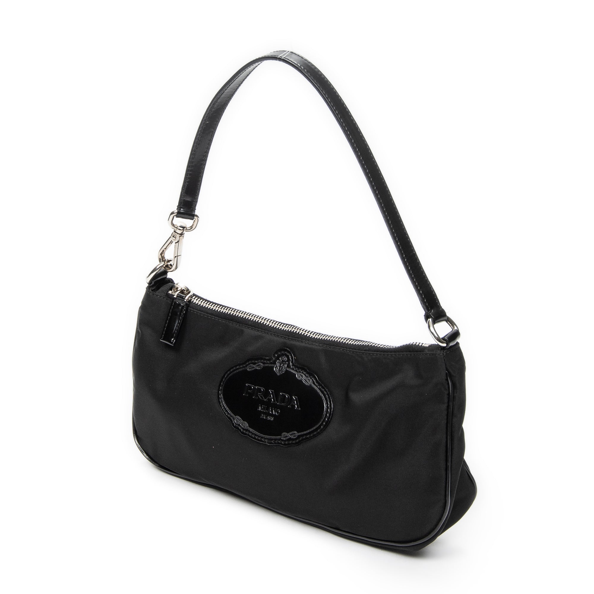 Shoulder Bag Small Rectangle Zip Pochette Black Nylon Canvas