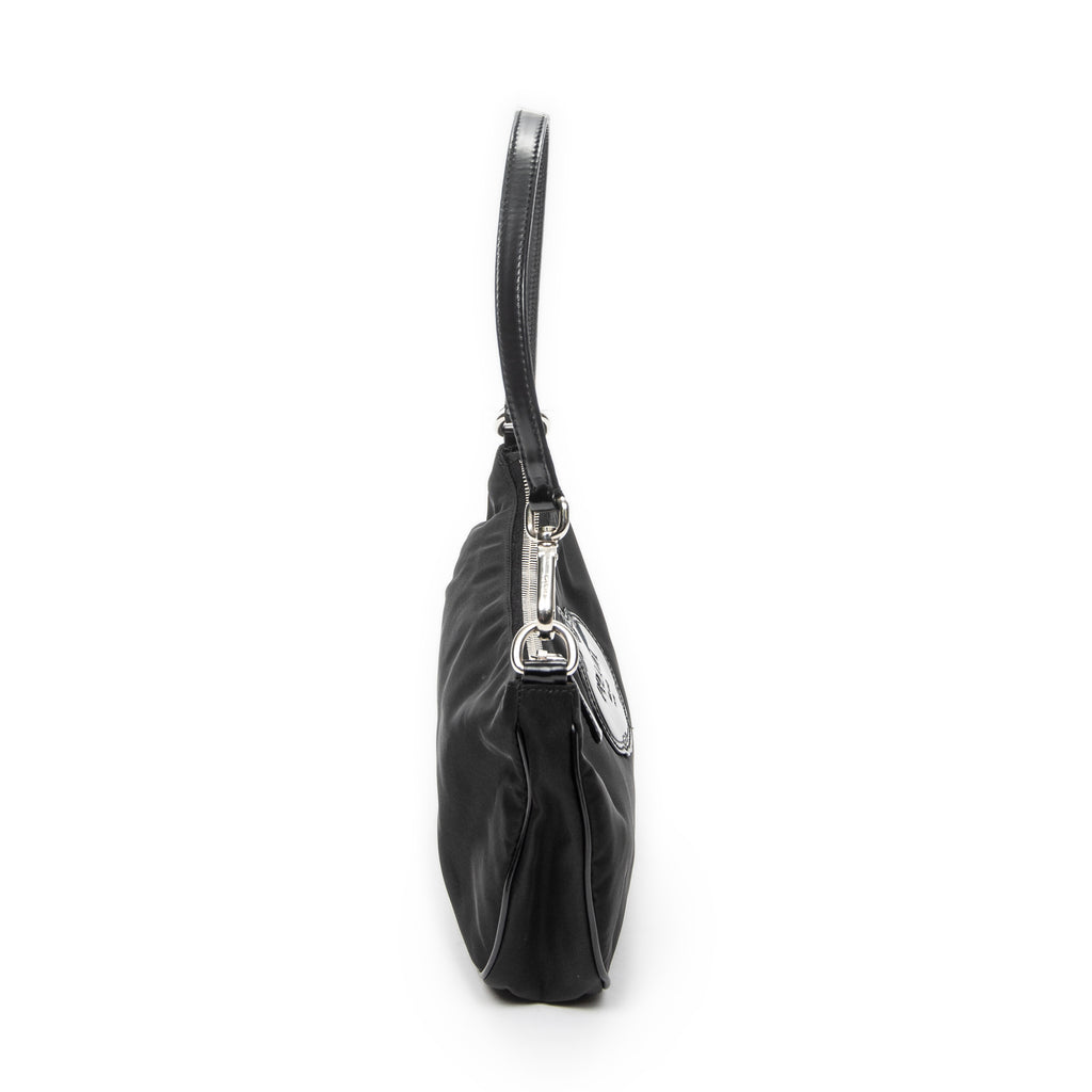 Shoulder Bag Small Rectangle Zip Pochette Black Nylon Canvas