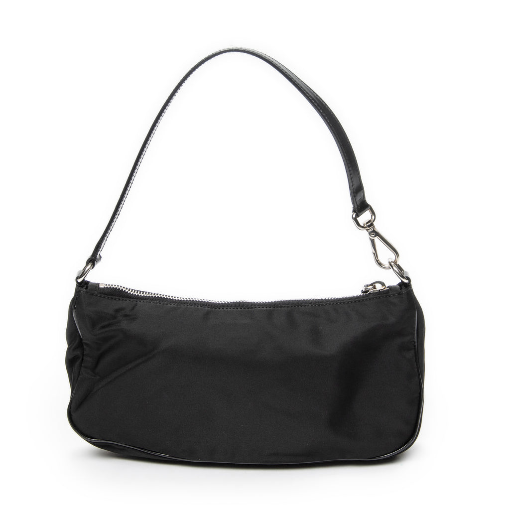 Shoulder Bag Small Rectangle Zip Pochette Black Nylon Canvas