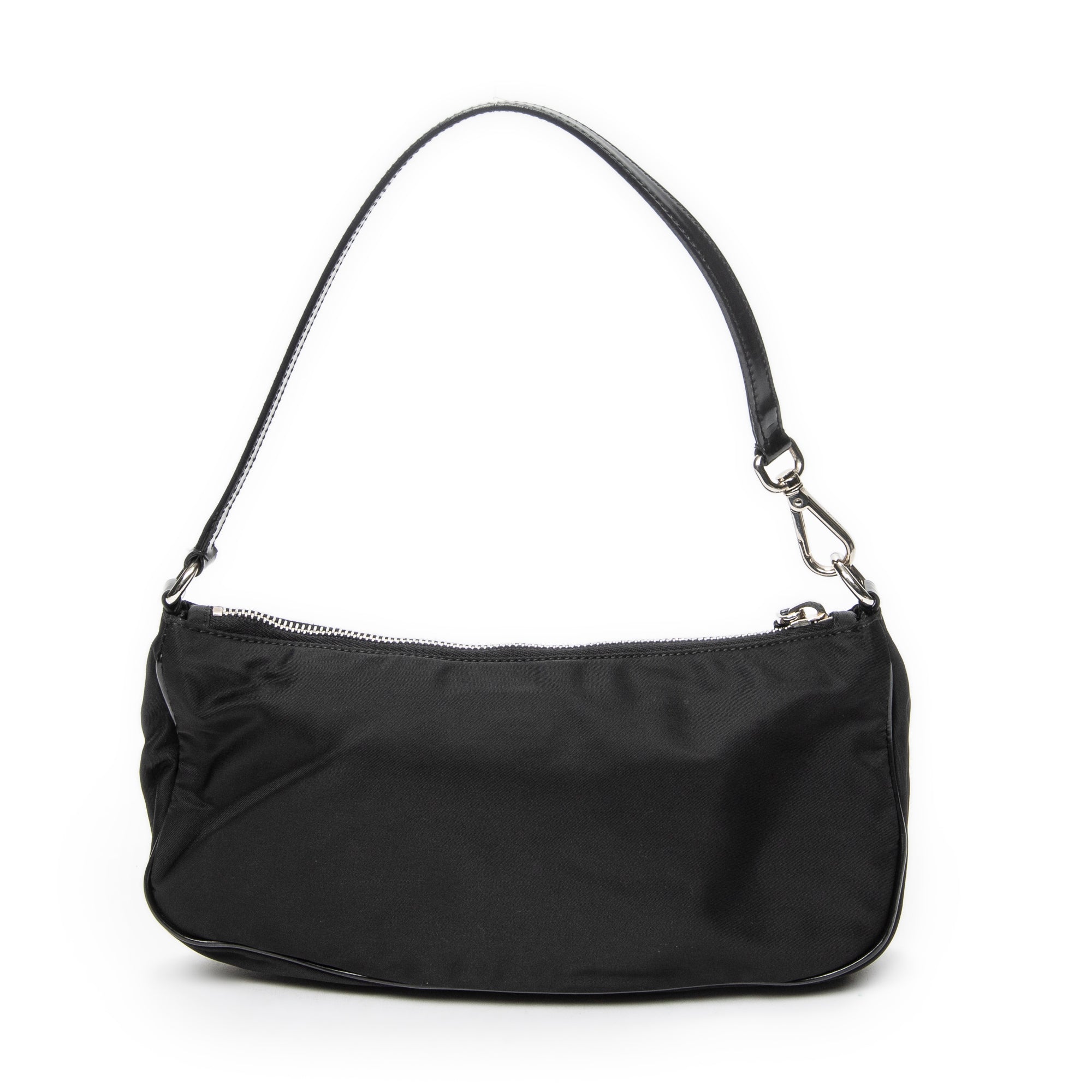 Shoulder Bag Small Rectangle Zip Pochette Black Nylon Canvas