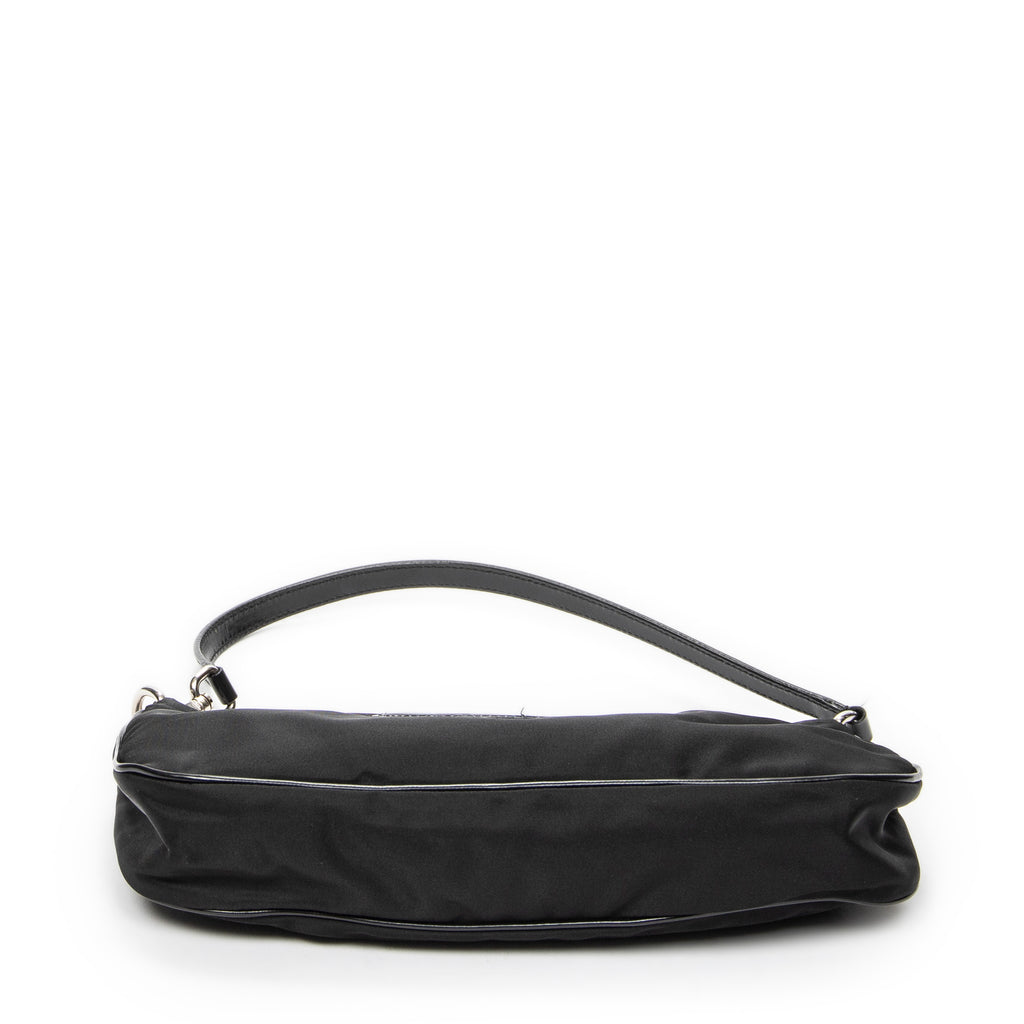 Shoulder Bag Small Rectangle Zip Pochette Black Nylon Canvas