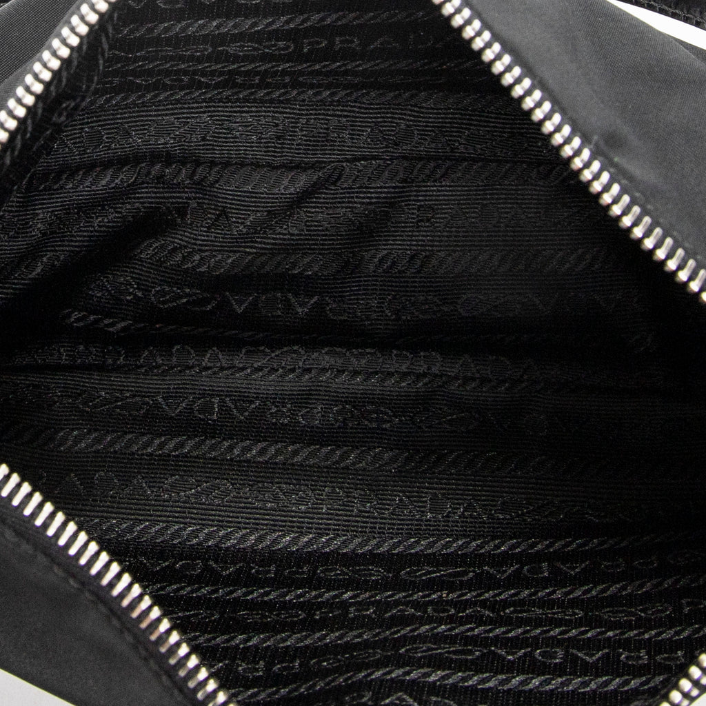 Shoulder Bag Small Rectangle Zip Pochette Black Nylon Canvas