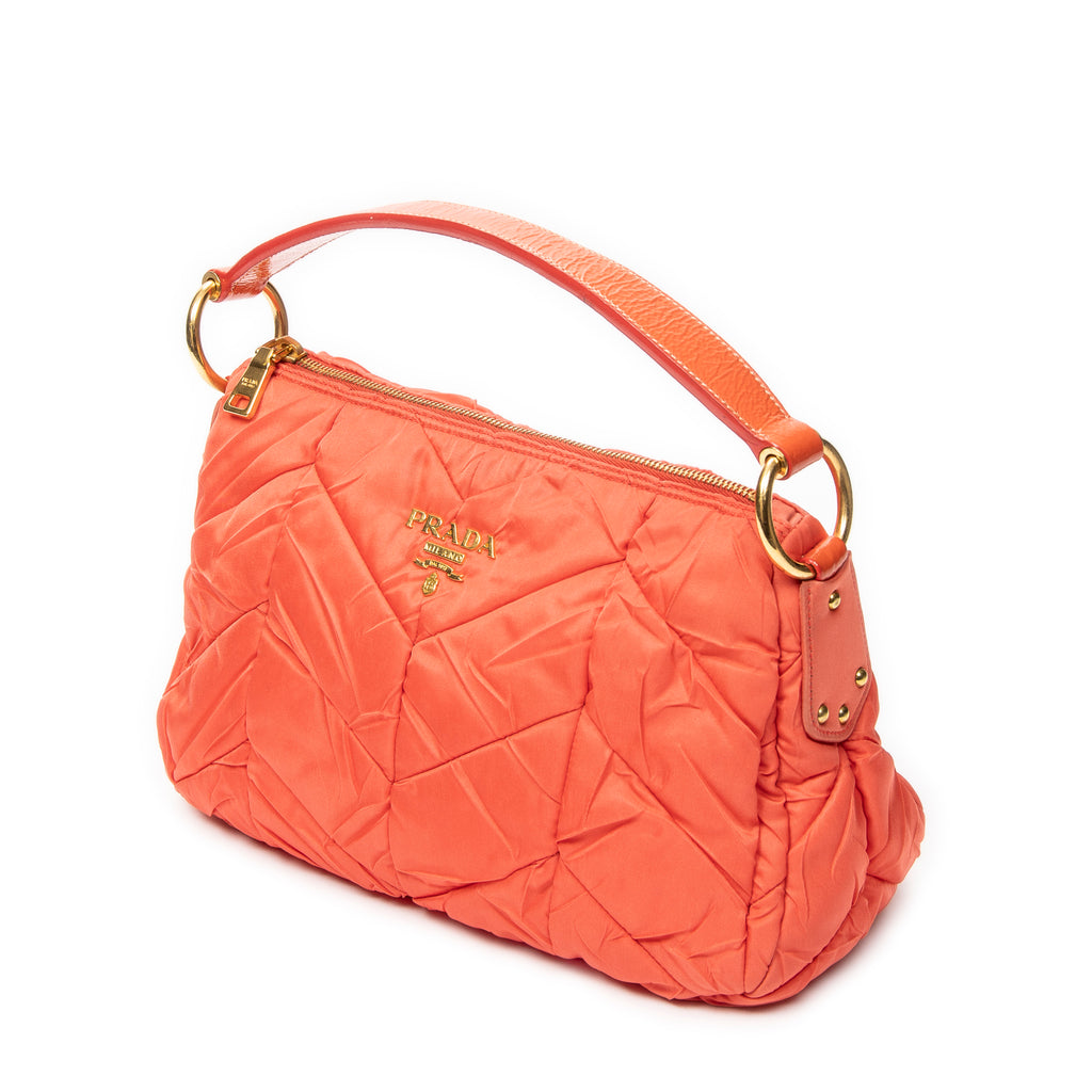 Shoulder Bag Zip Hobo Orange Quilted Nylon Canvas