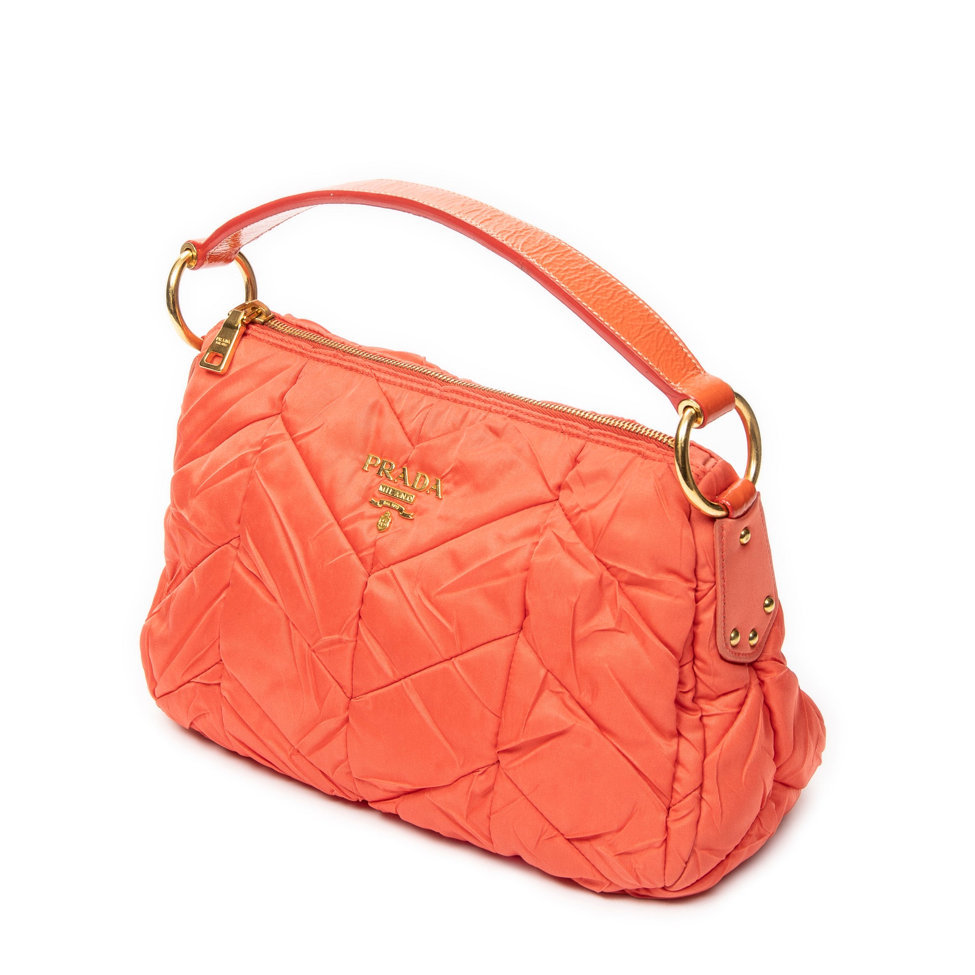 Shoulder Bag Zip Hobo Orange Quilted Nylon Canvas