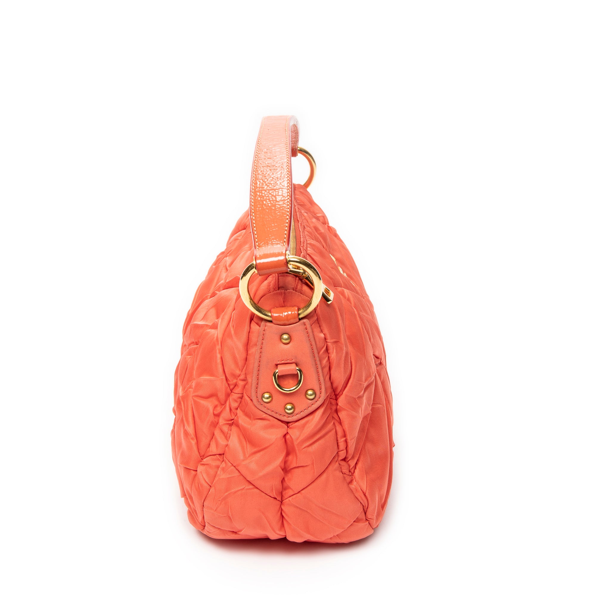 Shoulder Bag Zip Hobo Orange Quilted Nylon Canvas