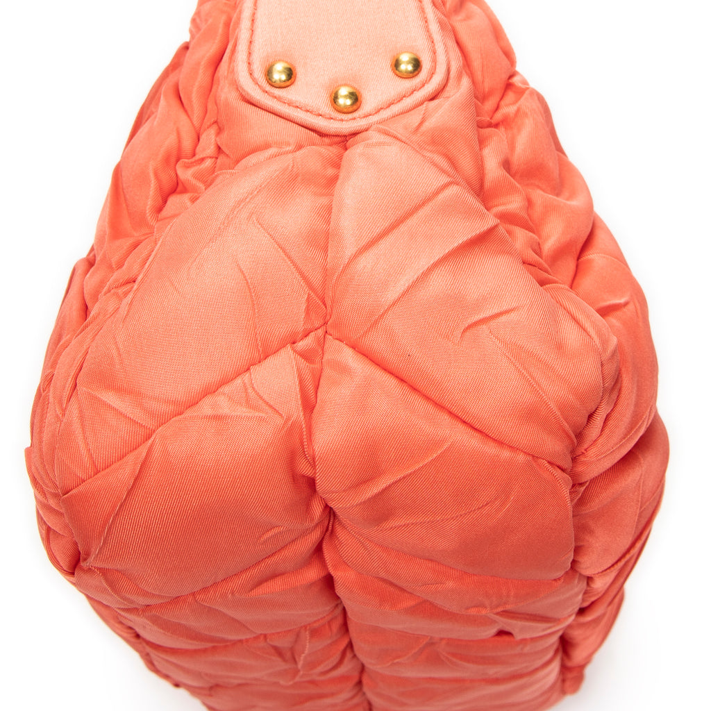 Shoulder Bag Zip Hobo Orange Quilted Nylon Canvas