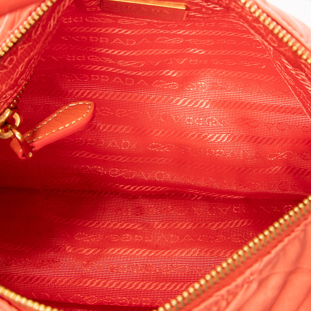 Shoulder Bag Zip Hobo Orange Quilted Nylon Canvas