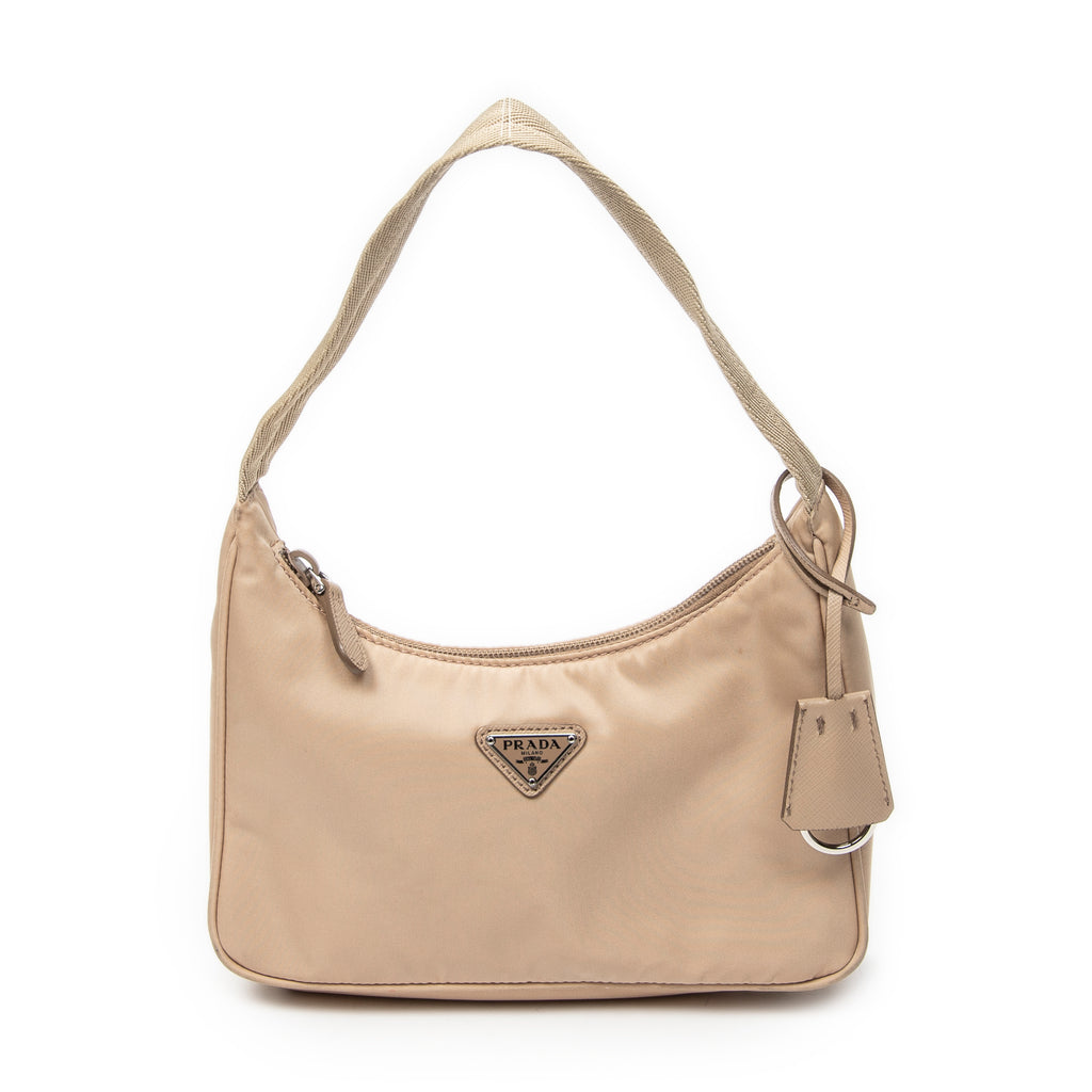 Handbag Mini Zip Hobo Beige Nylon Canvas