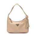 Handbag Mini Zip Hobo Beige Nylon Canvas