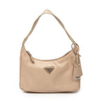 Handbag Mini Zip Hobo Beige Nylon Canvas