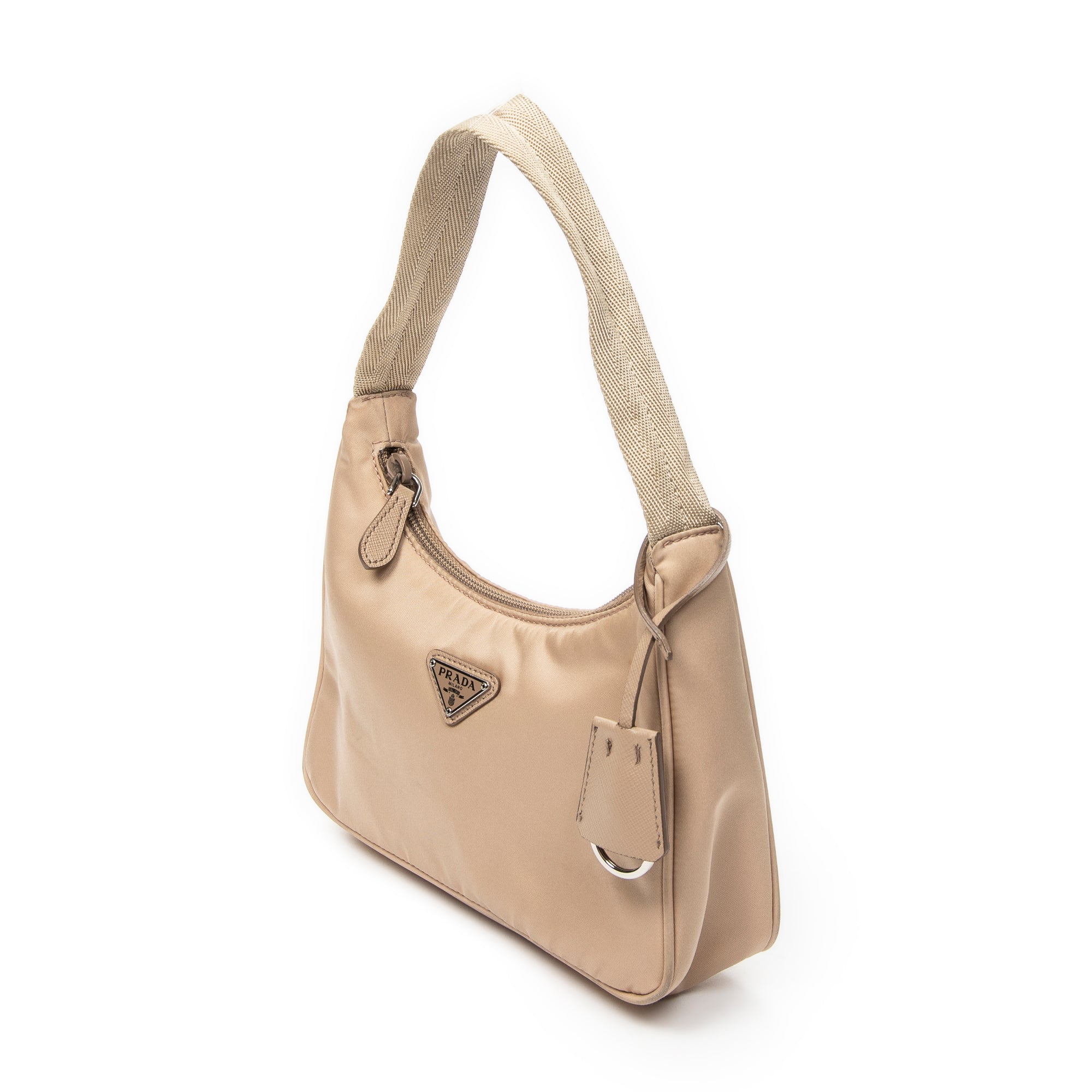 Handbag Mini Zip Hobo Beige Nylon Canvas