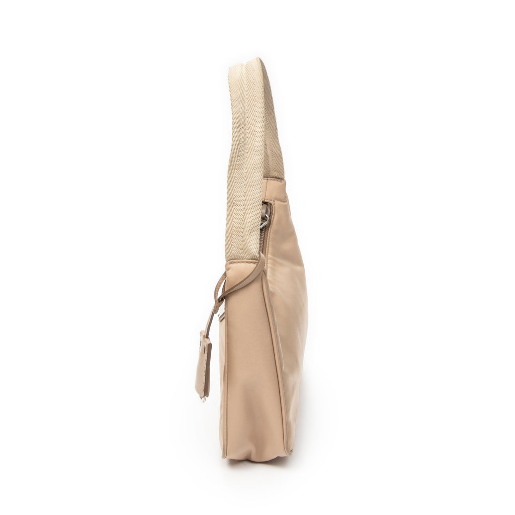 Handbag Mini Zip Hobo Beige Nylon Canvas