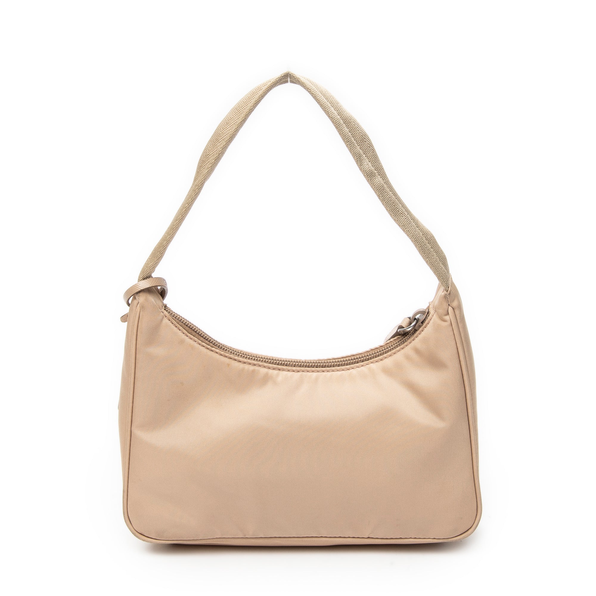 Handbag Mini Zip Hobo Beige Nylon Canvas