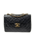 Shoulder Bag Maxi Jumbo XL Flap Black Quilted Lambskin Leather
