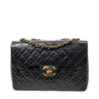 Shoulder Bag Maxi Jumbo XL Flap Black Quilted Lambskin Leather