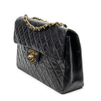 Shoulder Bag Maxi Jumbo XL Flap Black Quilted Lambskin Leather