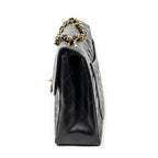 Shoulder Bag Maxi Jumbo XL Flap Black Quilted Lambskin Leather