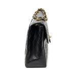 Shoulder Bag Maxi Jumbo XL Flap Black Quilted Lambskin Leather