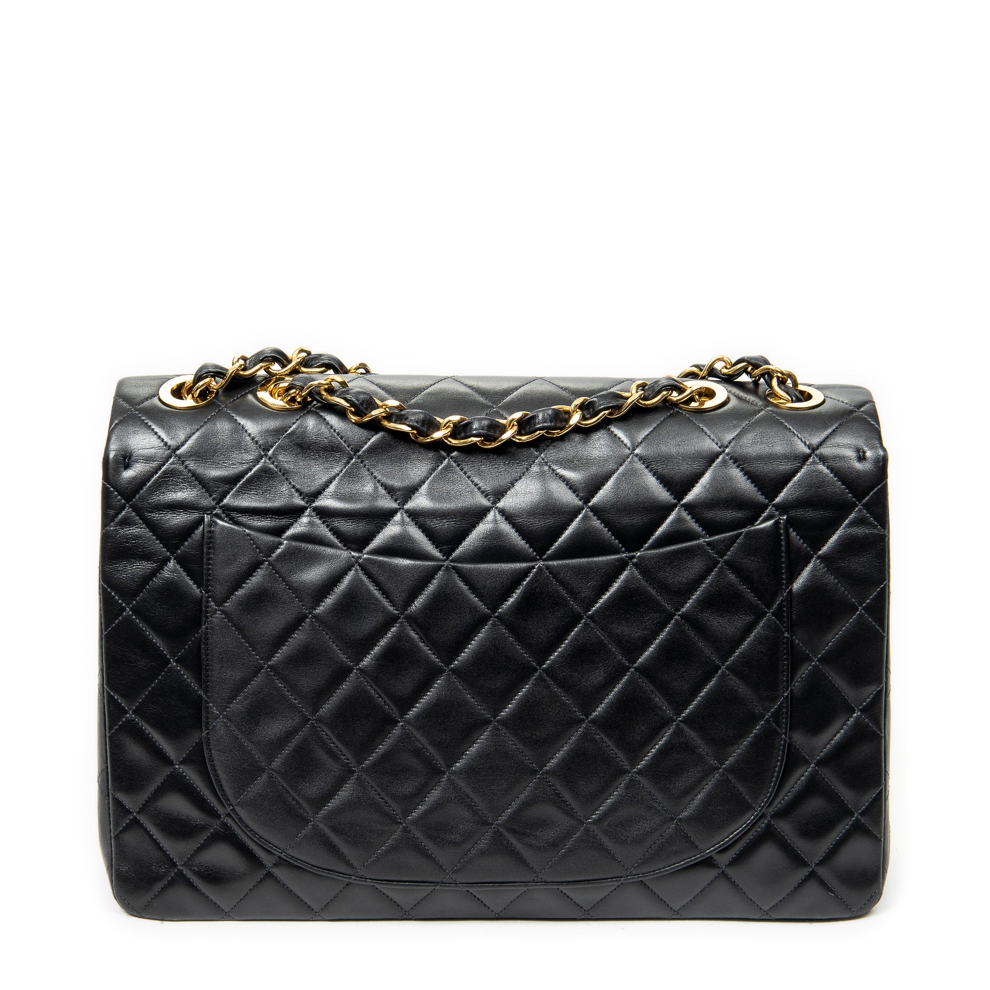 Shoulder Bag Maxi Jumbo XL Flap Black Quilted Lambskin Leather