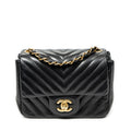 Shoulder Bag Mini Classic Square Flap Black Chevron Quilted Calfskin Leather