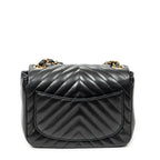 Shoulder Bag Mini Classic Square Flap Black Chevron Quilted Calfskin Leather