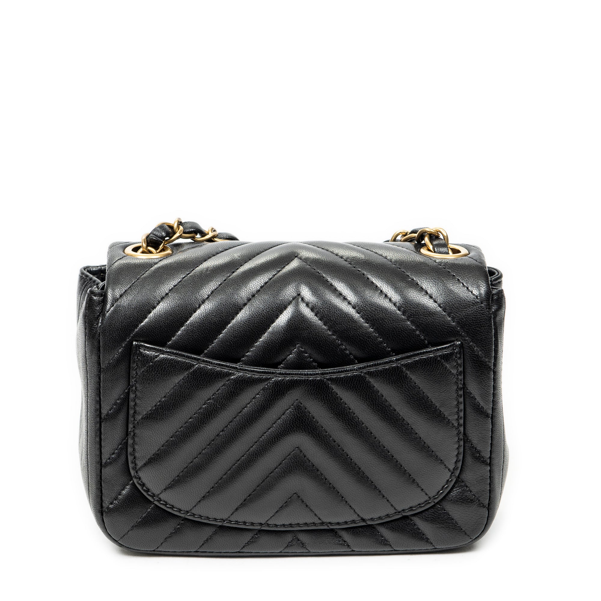 Shoulder Bag Mini Classic Square Flap Black Chevron Quilted Calfskin Leather