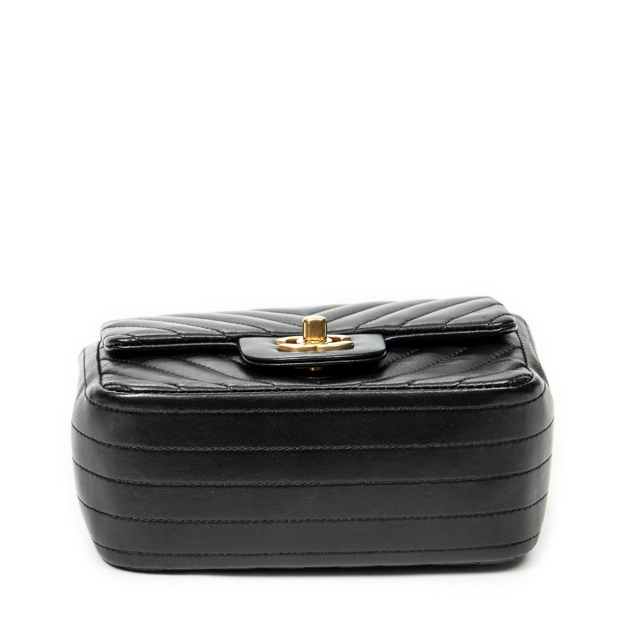 Shoulder Bag Mini Classic Square Flap Black Chevron Quilted Calfskin Leather