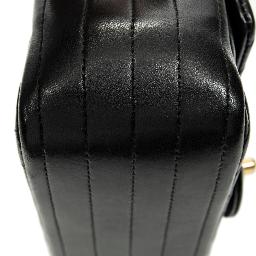 Shoulder Bag Mini Classic Square Flap Black Chevron Quilted Calfskin Leather