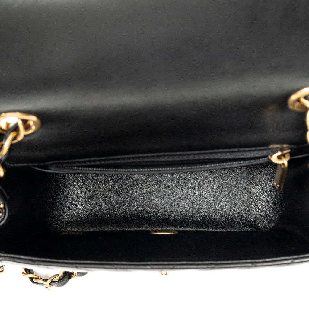 Shoulder Bag Mini Classic Square Flap Black Chevron Quilted Calfskin Leather