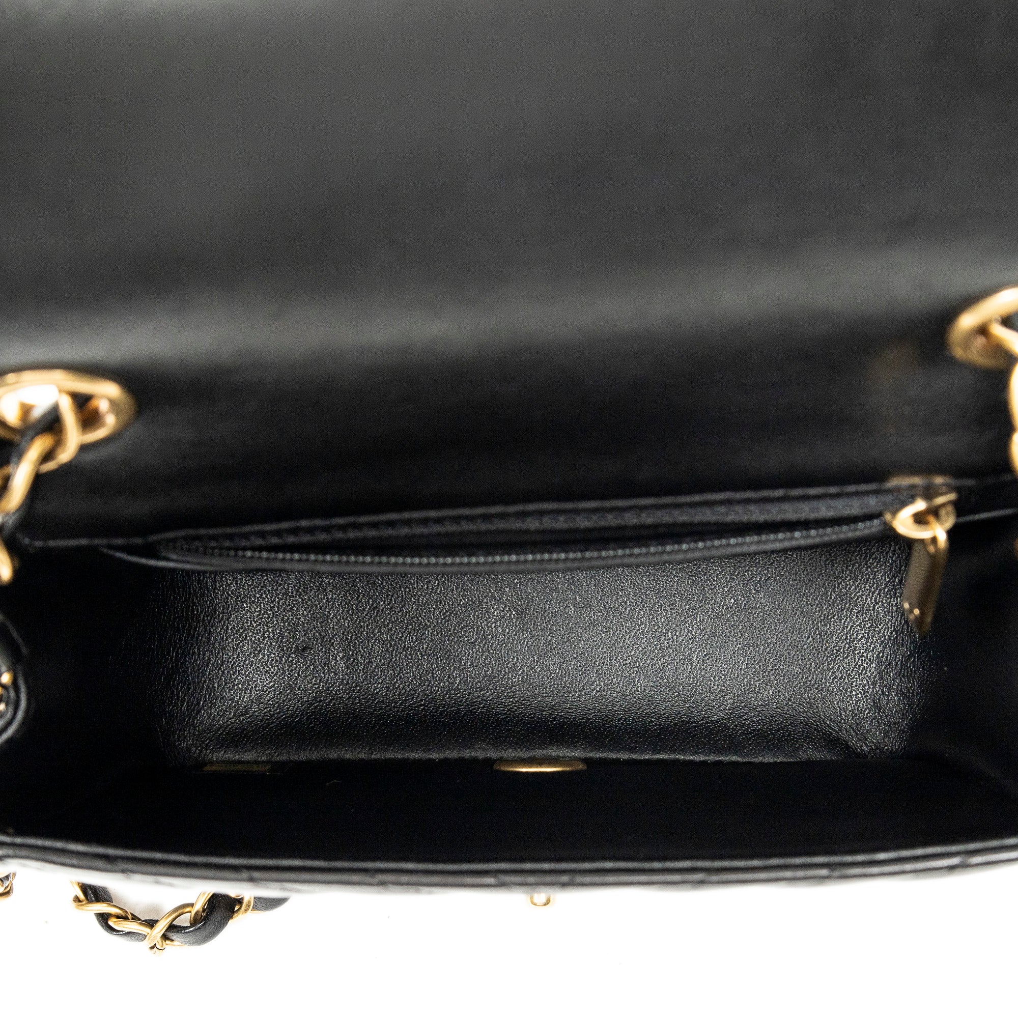Shoulder Bag Mini Classic Square Flap Black Chevron Quilted Calfskin Leather