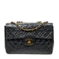 Shoulder Bag Maxi Jumbo XL Flap Black Quilted Lambskin Leather